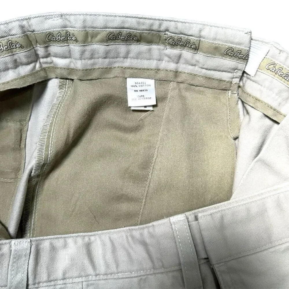 Cabela's Men's Khaki Chino Pants Size‎ 40W x 30L Flat Front Beige Cotton